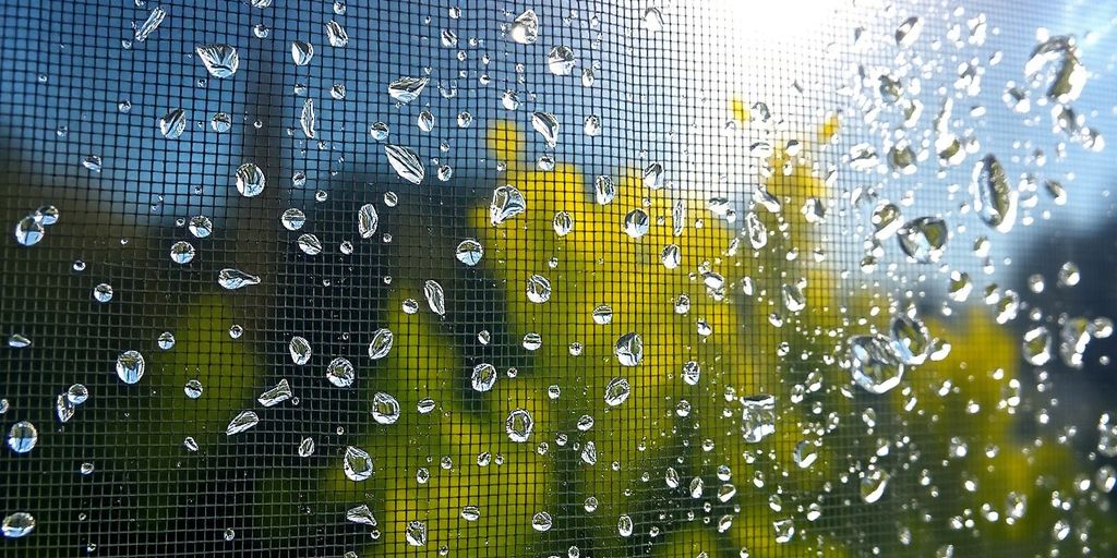 clean window screen with water droplets