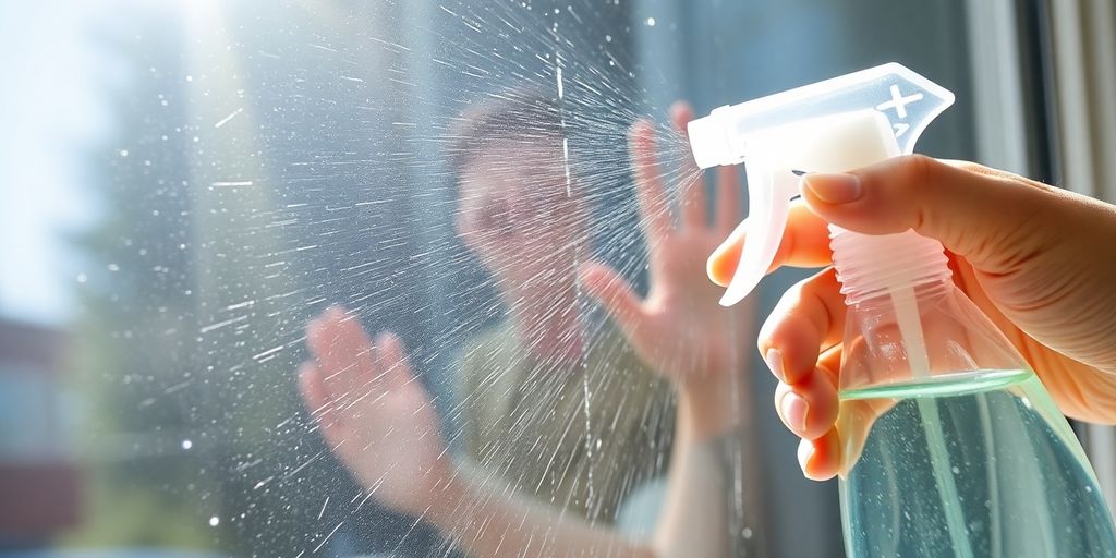 clean window with a spray bottle