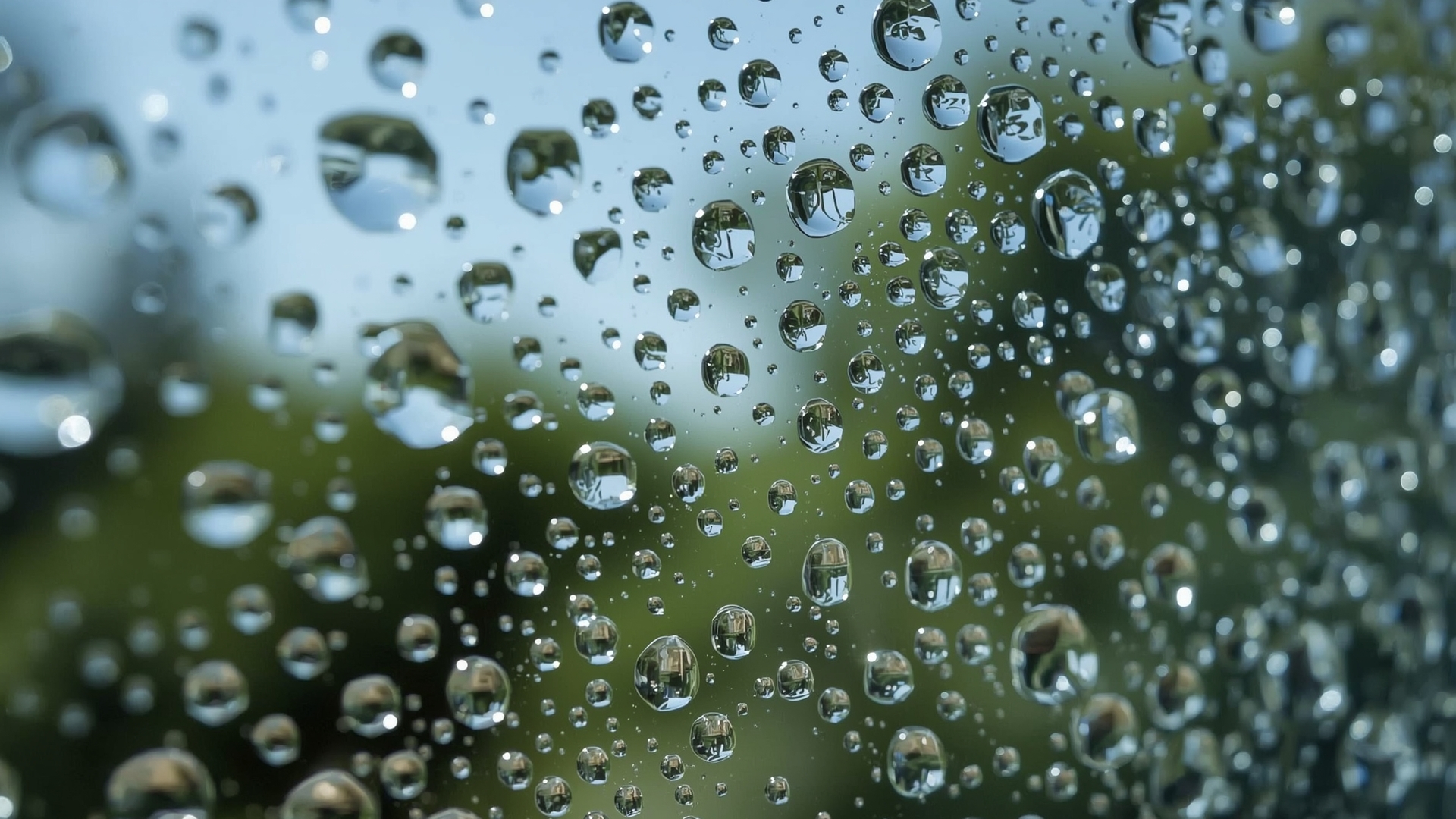 Water beading on clean treated window glass showing effective hydrophobic coating protection