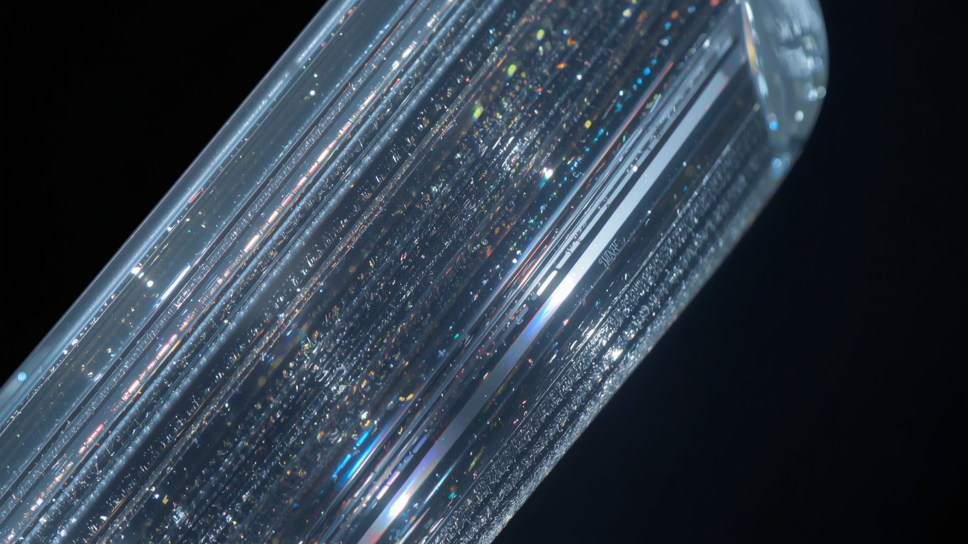 Close-up macro view of iridescent low-E metallic coating on window glass surface