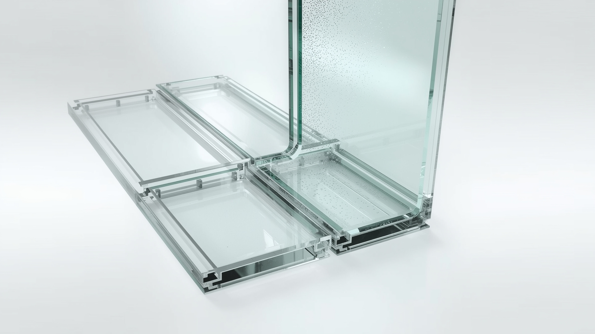 Exploded view of double-pane insulated glass unit showing internal coating surface placement