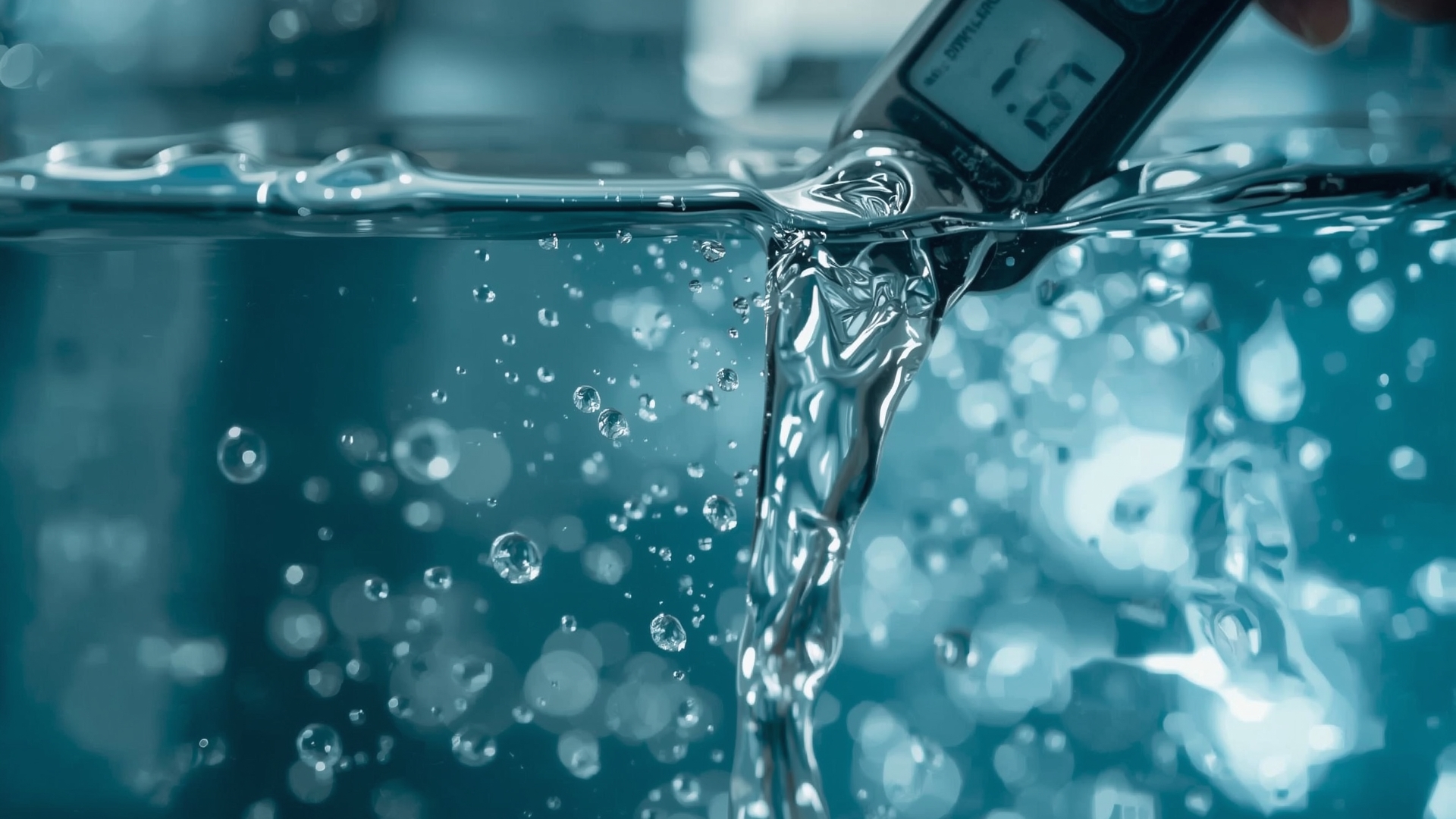 TDS meter probe testing water output from DI resin vessel for window cleaning quality