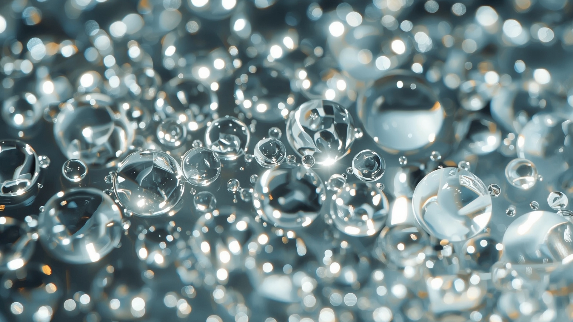Water beading into perfect droplets on hydrophobic-coated window glass showing mineral deposit prevention